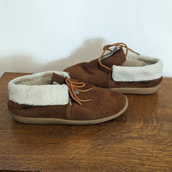 Pendleton Slipper Cabin Fold Leather Rubber Bottom Shearling Fleece Lined - Picture 2 of 8